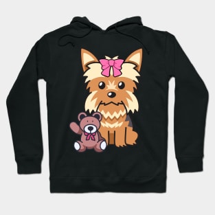 Cute Yorkshire terrier holds a teddy bear Hoodie